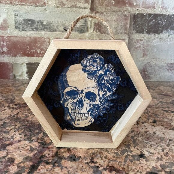 Blue Skull Hexagon Shadow Box - Picture 1 of 2